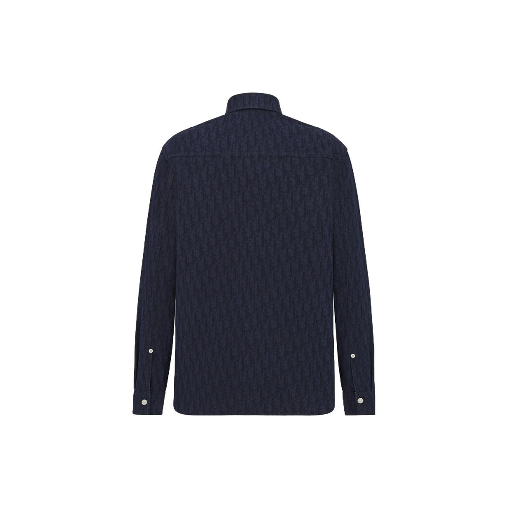 Dior FW22 Logo Letter Logo Button-Front Long-Sleeve Shirt Navy Blue back view