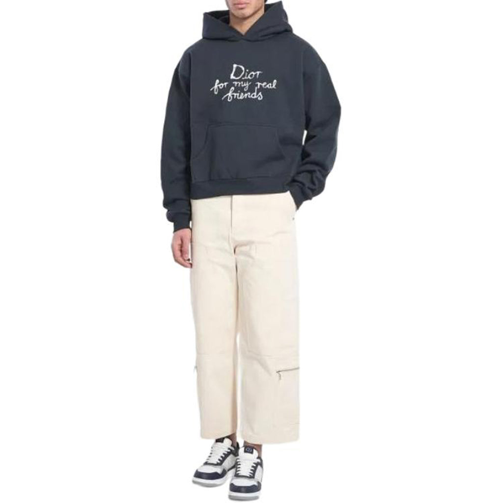Dior SS25 Hylton Nel Collaboration Logo Letter Logo Hooded Relaxed-Fit Hoodie Navy Blue back view