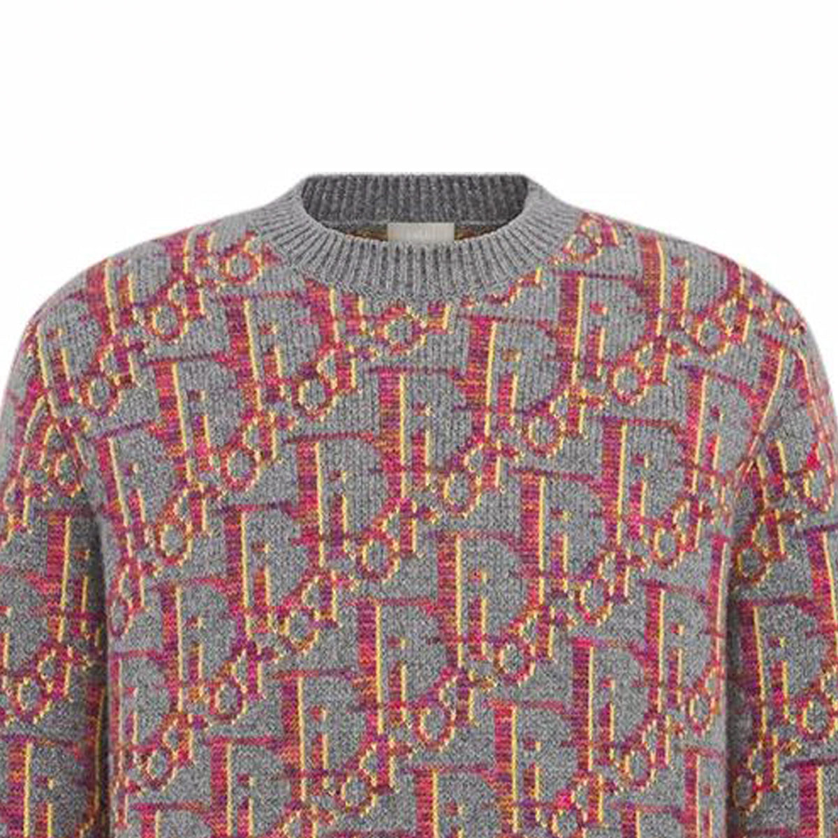 Dior SS25 Letter Logo Embroidered Crew-Neck Knit Sweater Gray back view
