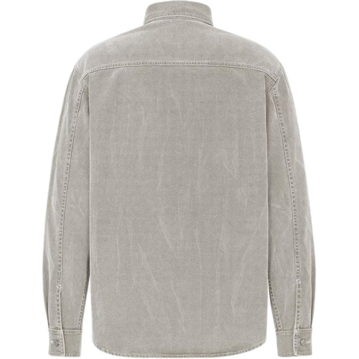 Dior FW24 Stone Island Collaboration Logo Letter Logo Embroidered Button-Front Long-Sleeve Shirt Taupe back view
