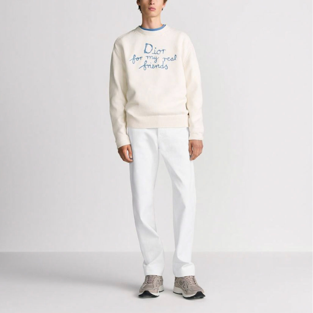 Dior SS25 Hylton Nel Collaboration Logo Letter Logo Embroidered Knit Sweater White back view