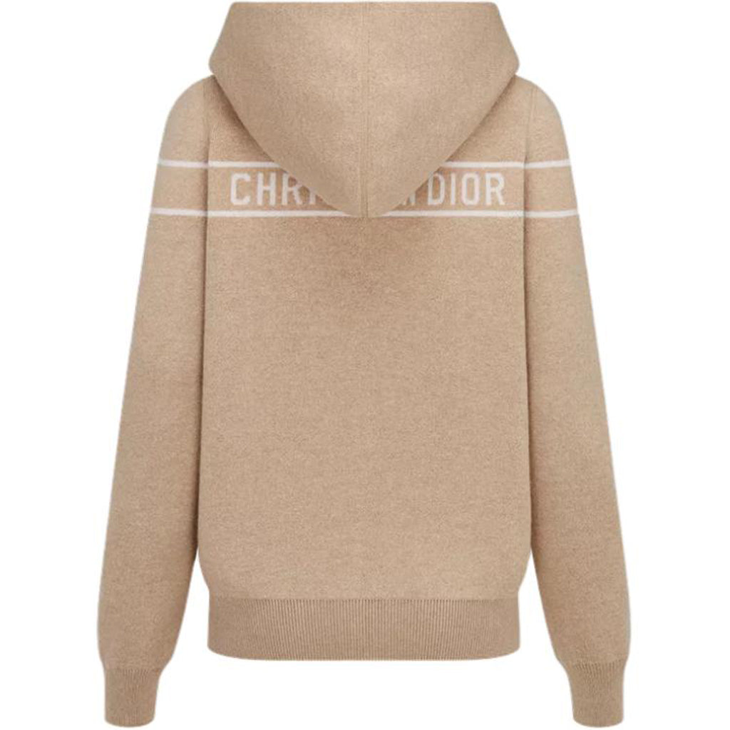 Dior SS25 Oblique Print Reversible Hooded Knit Sweater Khaki back view