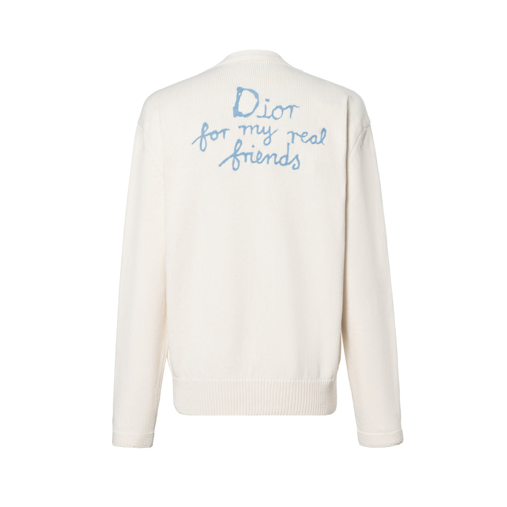 Dior SS25 Hylton Nel Collaboration Letter Logo Print Button-Front Knit Sweater Beige back view
