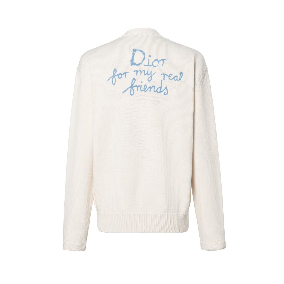Dior SS25 Hylton Nel Collaboration Letter Logo Print Button-Front Knit Sweater Beige back view