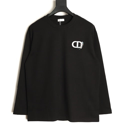 Dior CD floral embroidered long-sleeve T-shirt black front