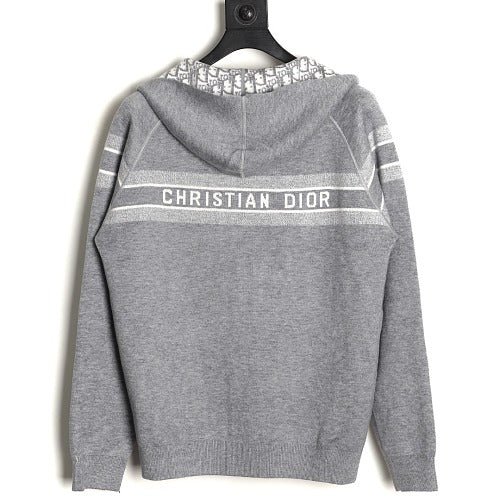 Dior CD Oblique reversible stripe zip hoodie grey back