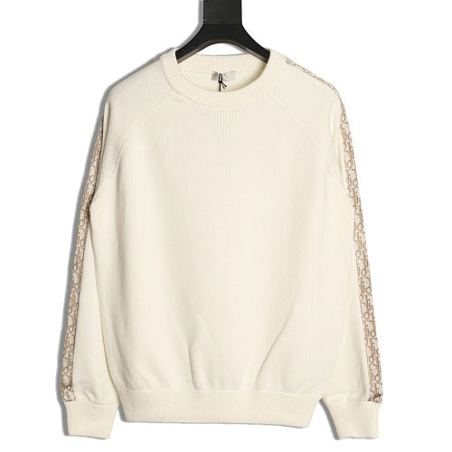 Dior Oblique sleeve crewneck sweater beige front