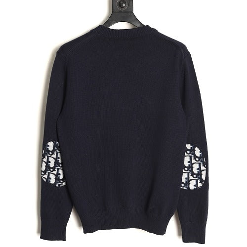 Dior Oblique pocket cotton crewneck sweater navy back