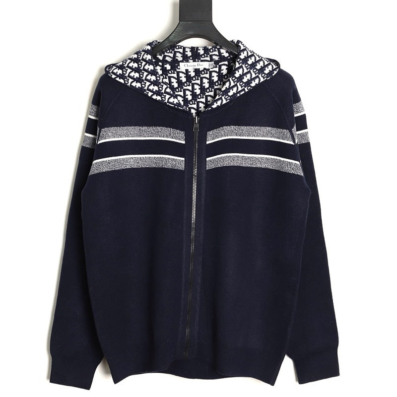 Dior CD Oblique reversible stripe zip hoodie navy front