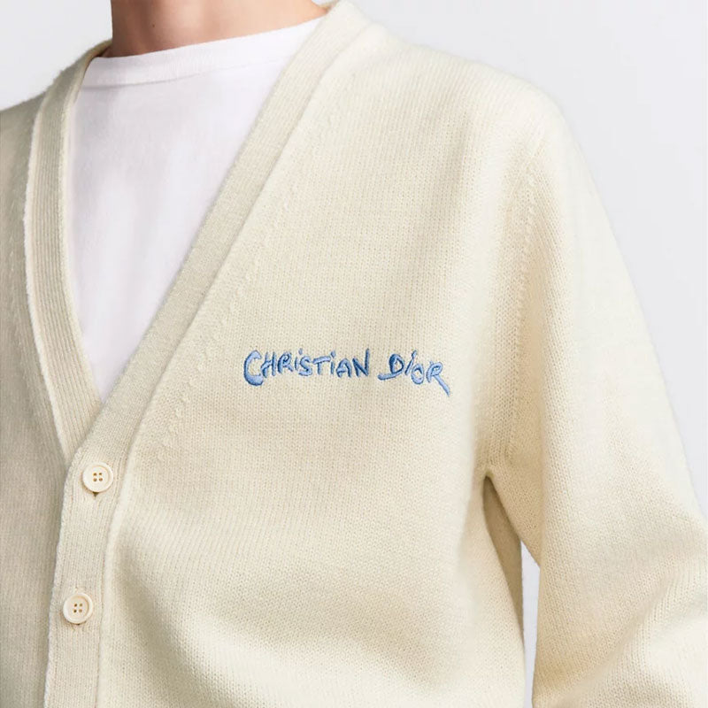 Dior Logo Embroidered V-Neck Knit Cardigan