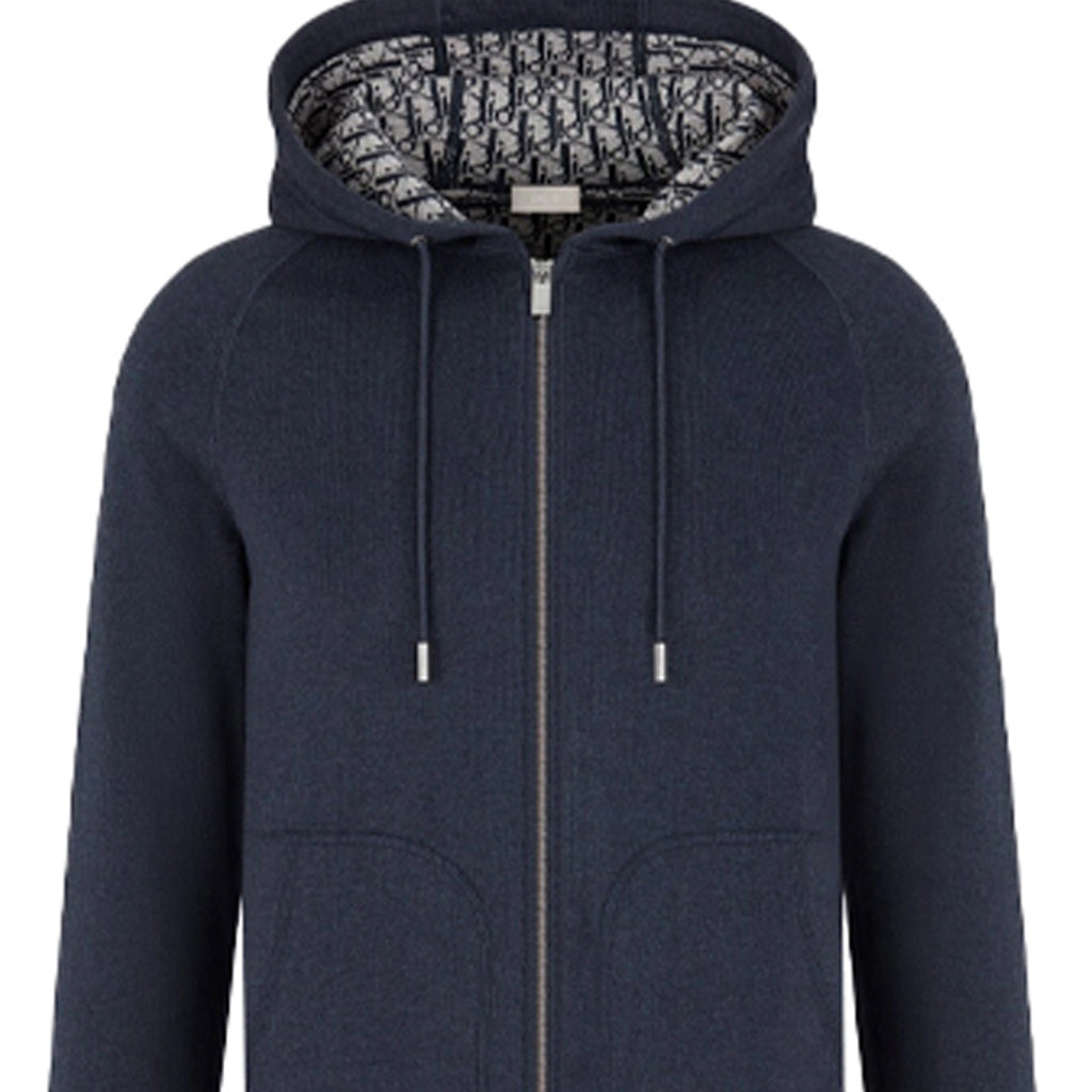 Dior Essentials Knit Zip-Up Hoodie — Cotton-Blend, Navy Blue