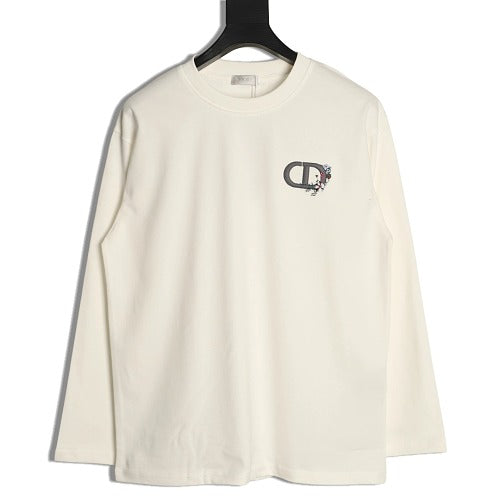 Dior CD floral embroidered long-sleeve T-shirt ivory front