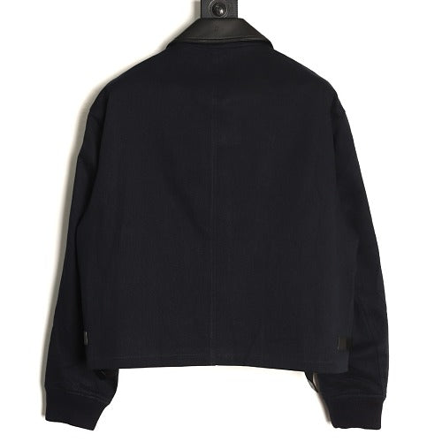 Dior CD buckle leather-collar gabardine jacket navy back