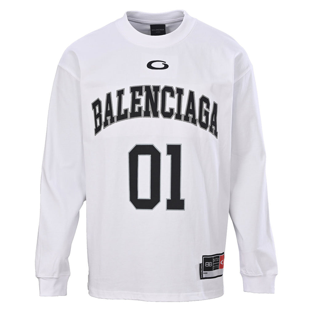 Balenciaga Number 01 Logo Long-Sleeve Top - White - front view