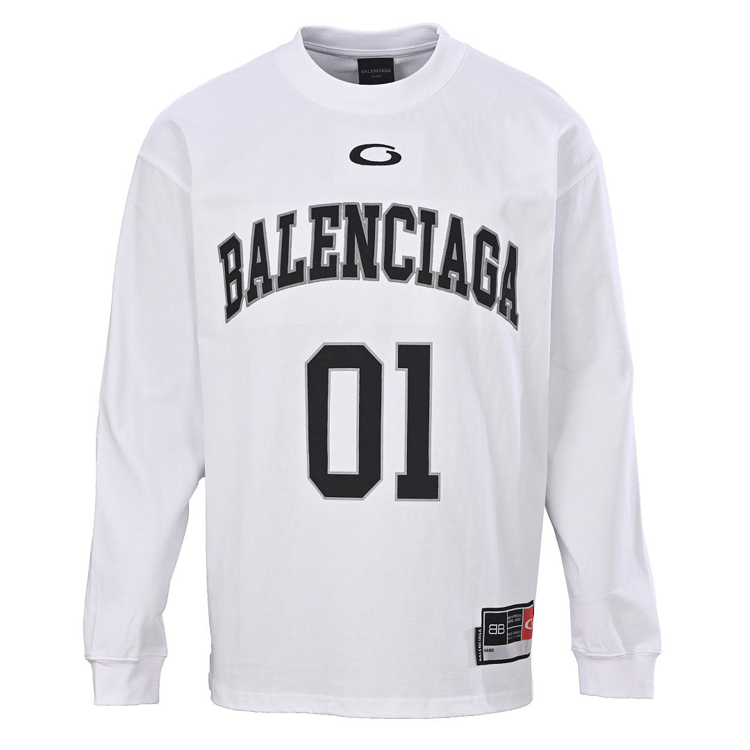 Balenciaga Number 01 Logo Long-Sleeve Top - White - front view