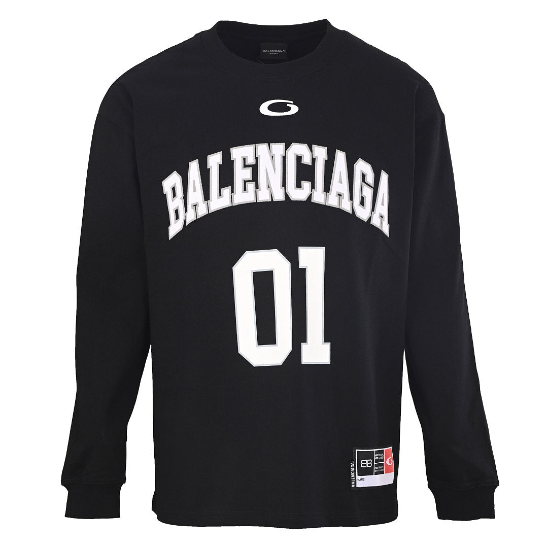 Balenciaga Number 01 Logo Long-Sleeve Top - Black - front view