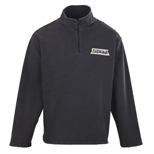 Balenciaga Logo Long-Sleeve Top - Black - front view