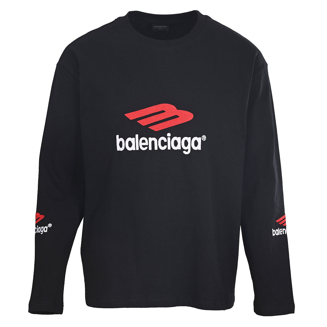 Balenciaga Logo Long-Sleeve Top - Black - front view