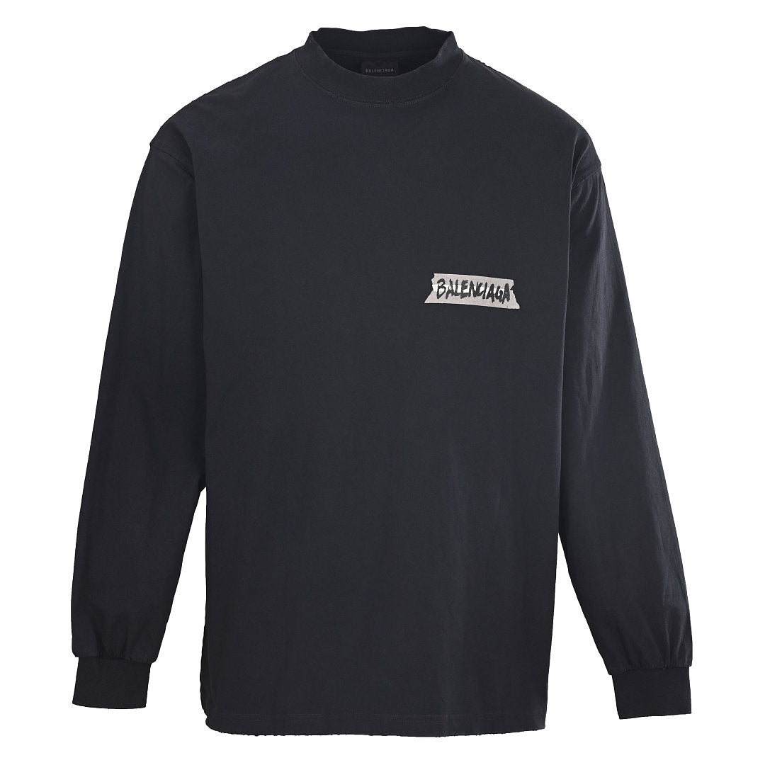 Balenciaga Logo Long-Sleeve Top - Black - front view