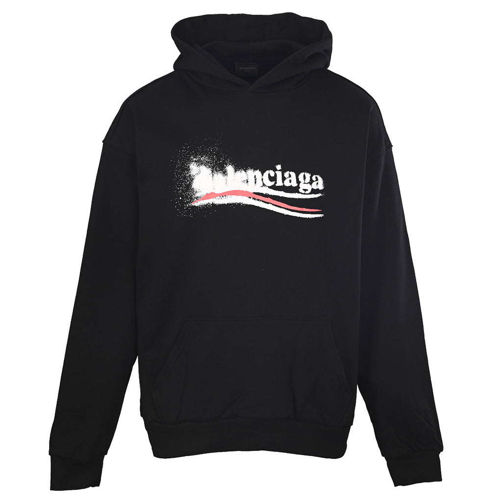 Balenciaga Logo Pullover Hoodie - Black - front view