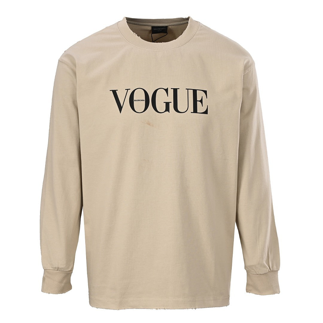 Balenciaga x Vogue Logo Long-Sleeve Top - Beige - front view