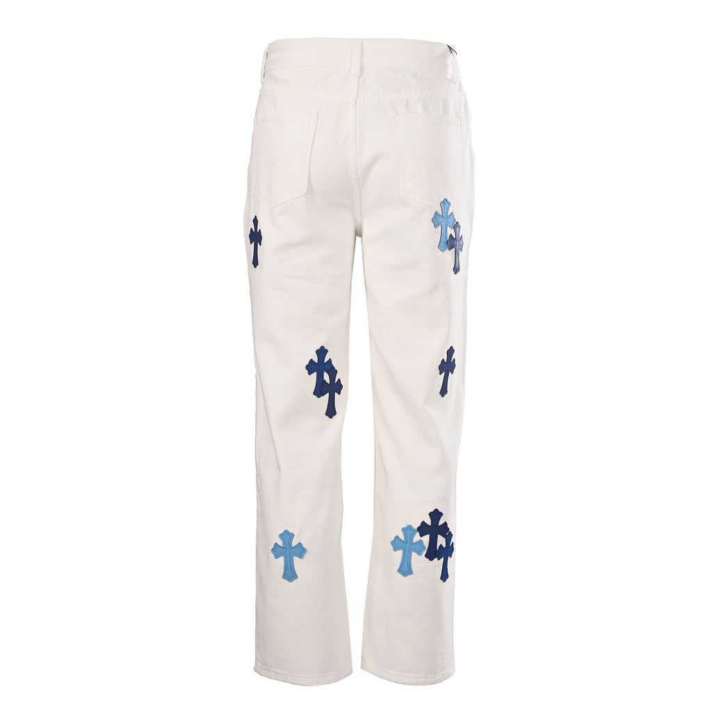 Chrome Hearts Cross Patch Embroidery Jeans - White - back view
