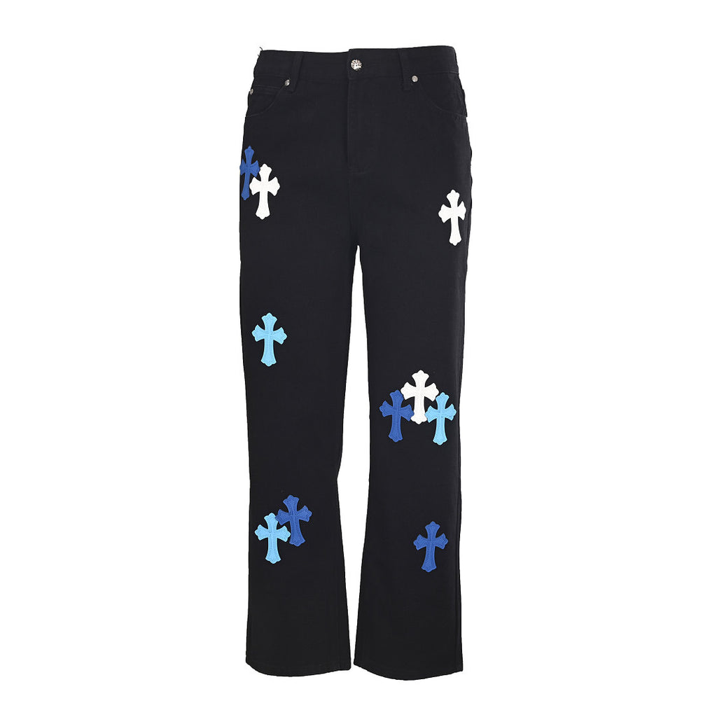 Chrome Hearts Cross Patch Embroidery Jeans - Black with Blue - front view