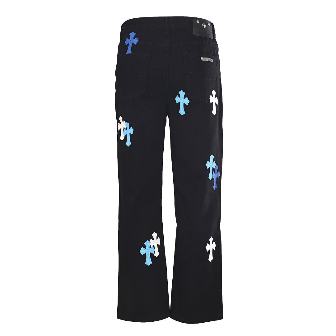Chrome Hearts Cross Patch Embroidery Jeans - Black with Blue - back view