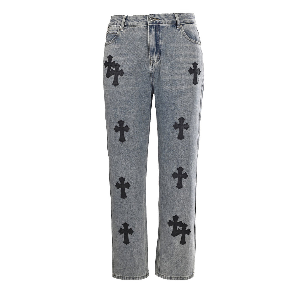 Chrome Hearts Cross Patch Embroidery Jeans - Gray - front view