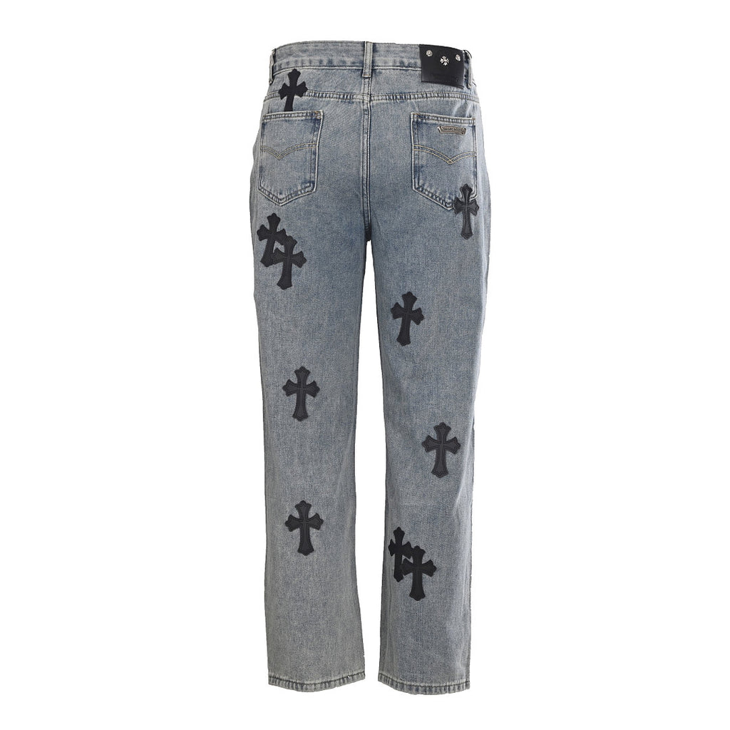 Chrome Hearts Cross Patch Embroidery Jeans - Gray - back view