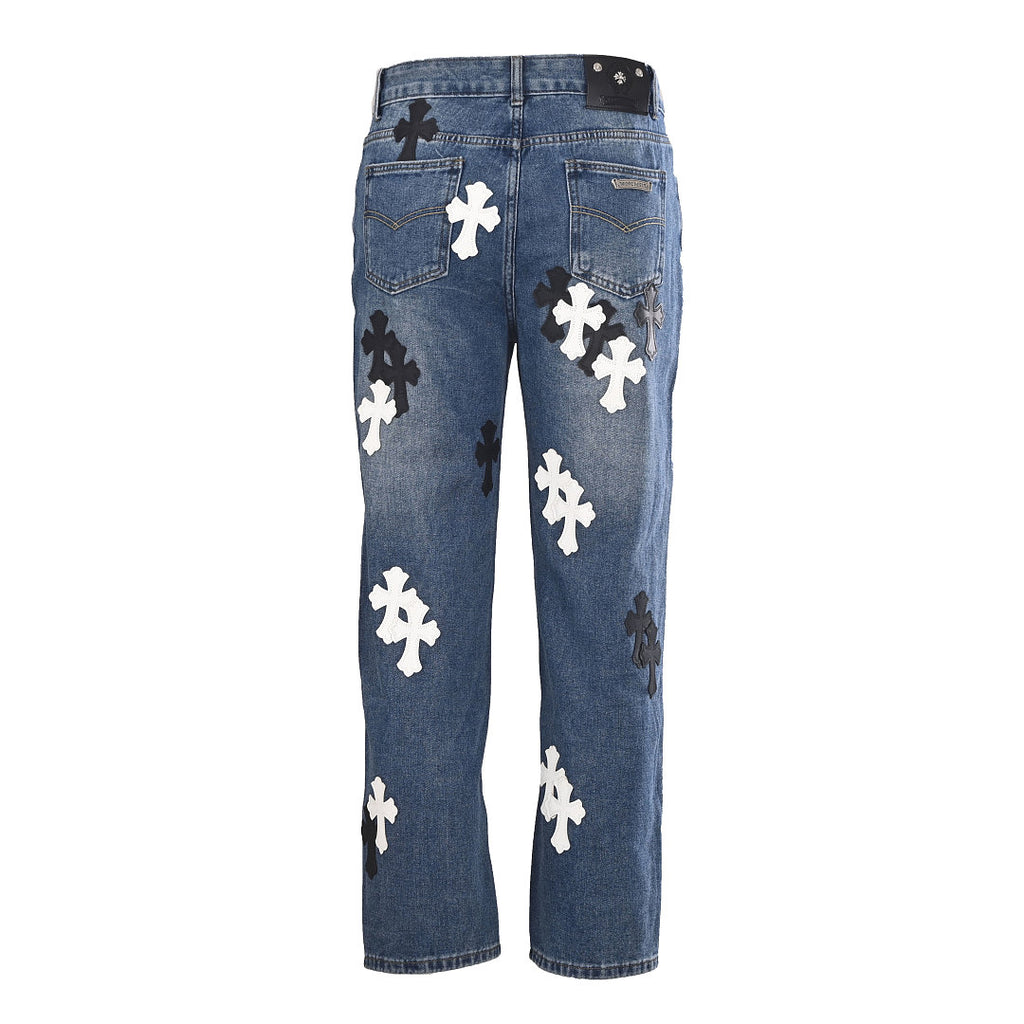 Chrome Hearts Cross Patch Embroidery Jeans - Navy - back view