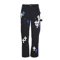 Chrome Hearts Cross Patch Embroidery Jeans - Black with Blue and White - front view