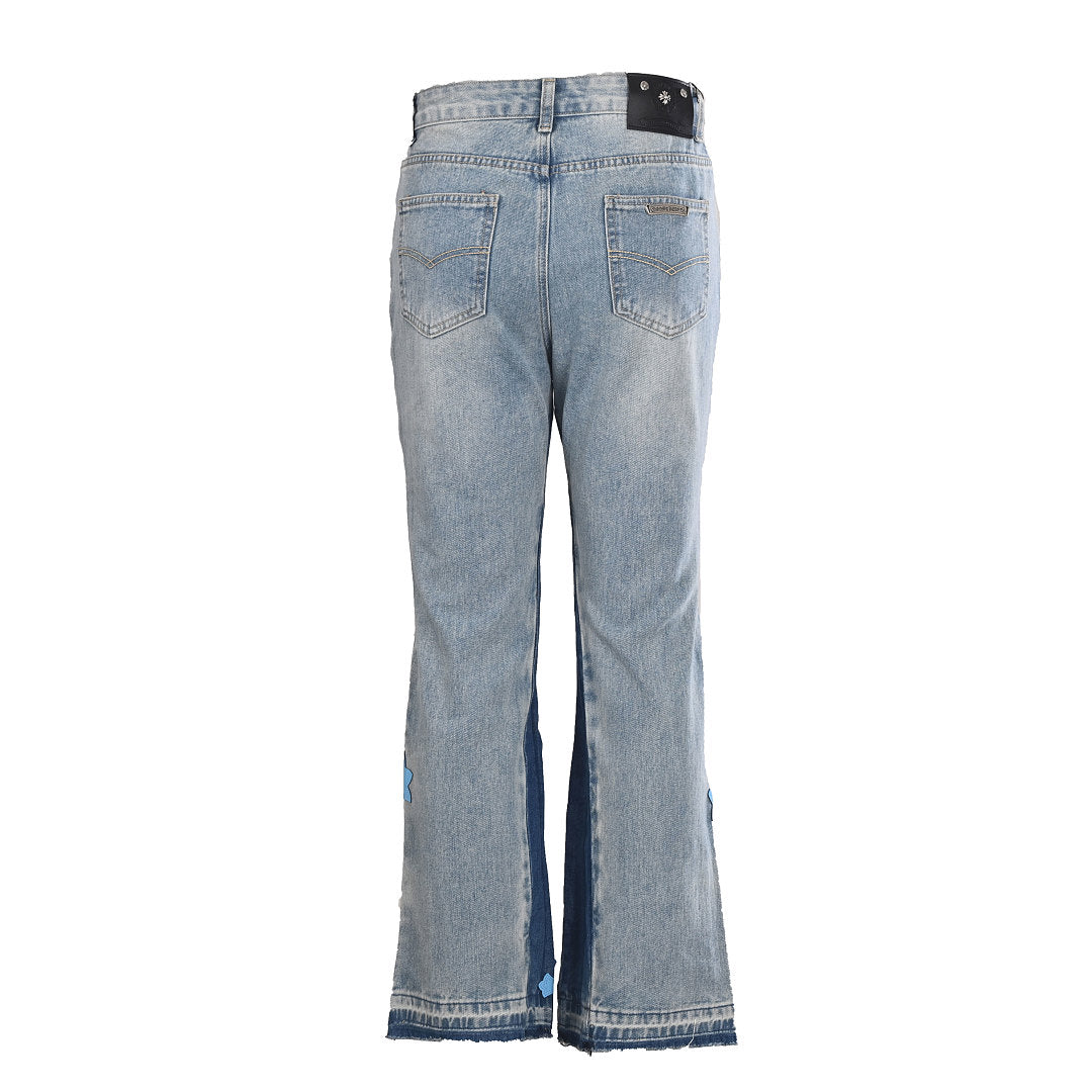 Chrome Hearts Cross Patch Embroidery Jeans - Light Blue with Blue and Black - back view