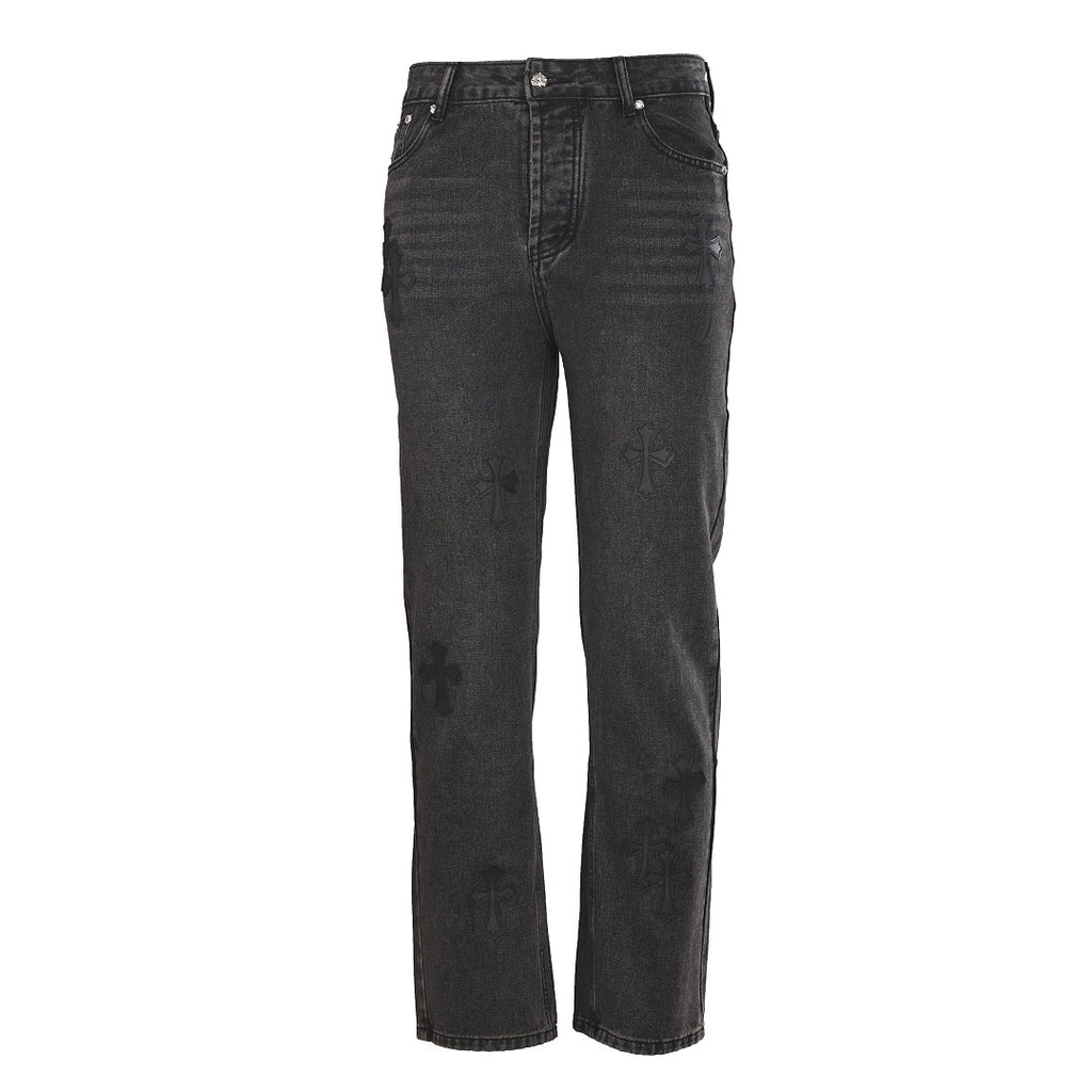 Chrome Hearts Cross Patch Embroidery Jeans - Black - front view