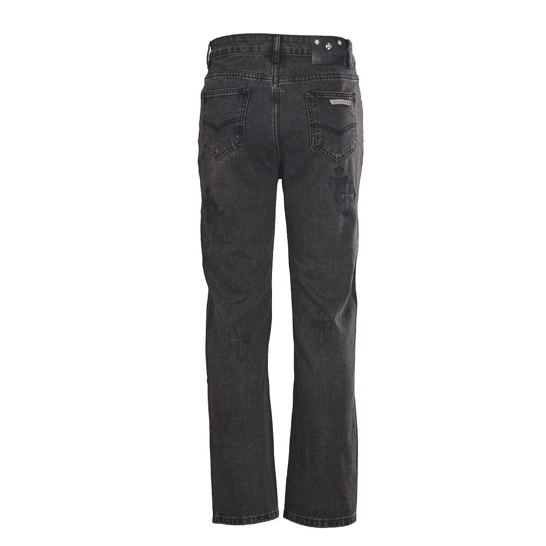 Chrome Hearts Cross Patch Embroidery Jeans - Black - back view
