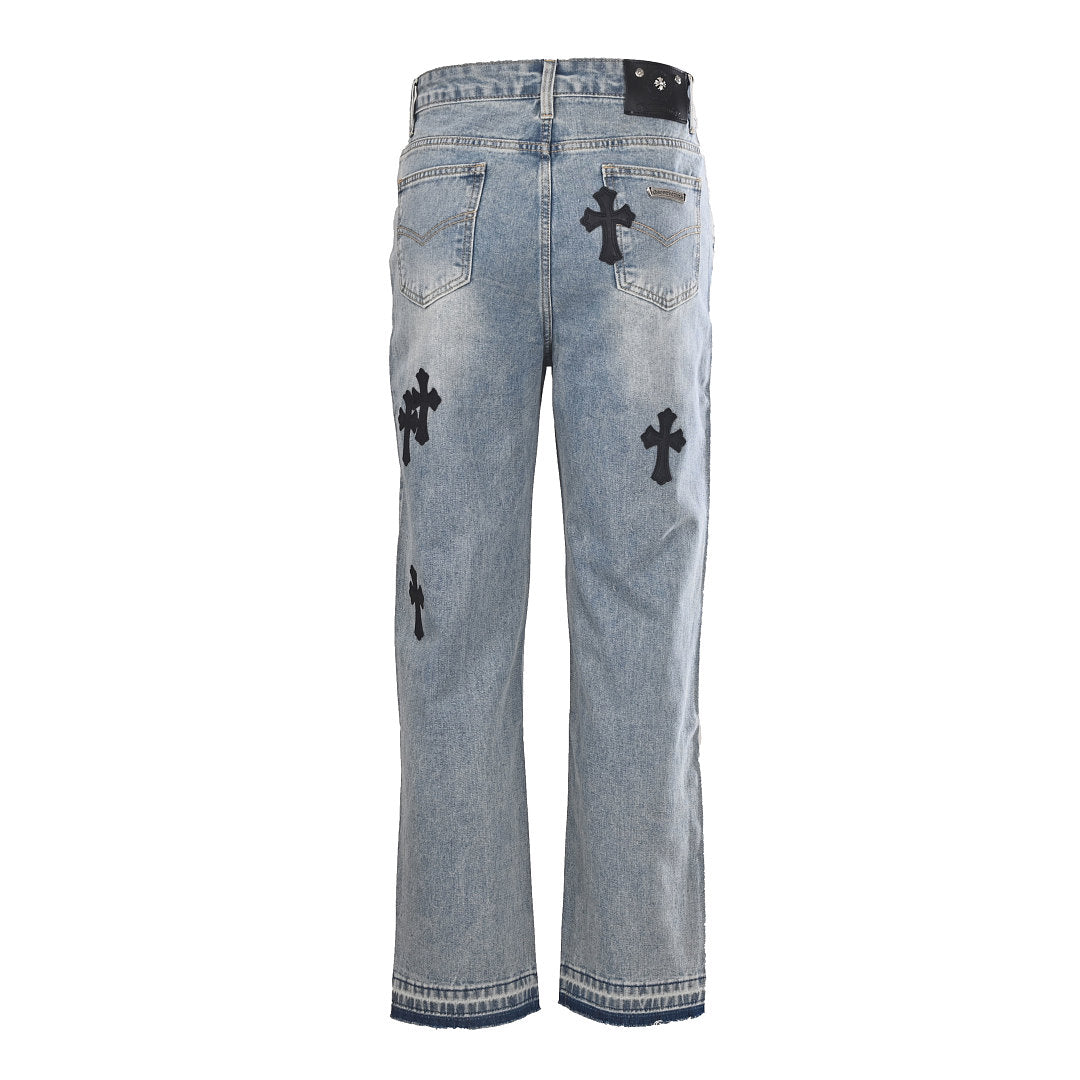 Chrome Hearts Cross Patch Embroidery Jeans - Light Blue with Black - back view