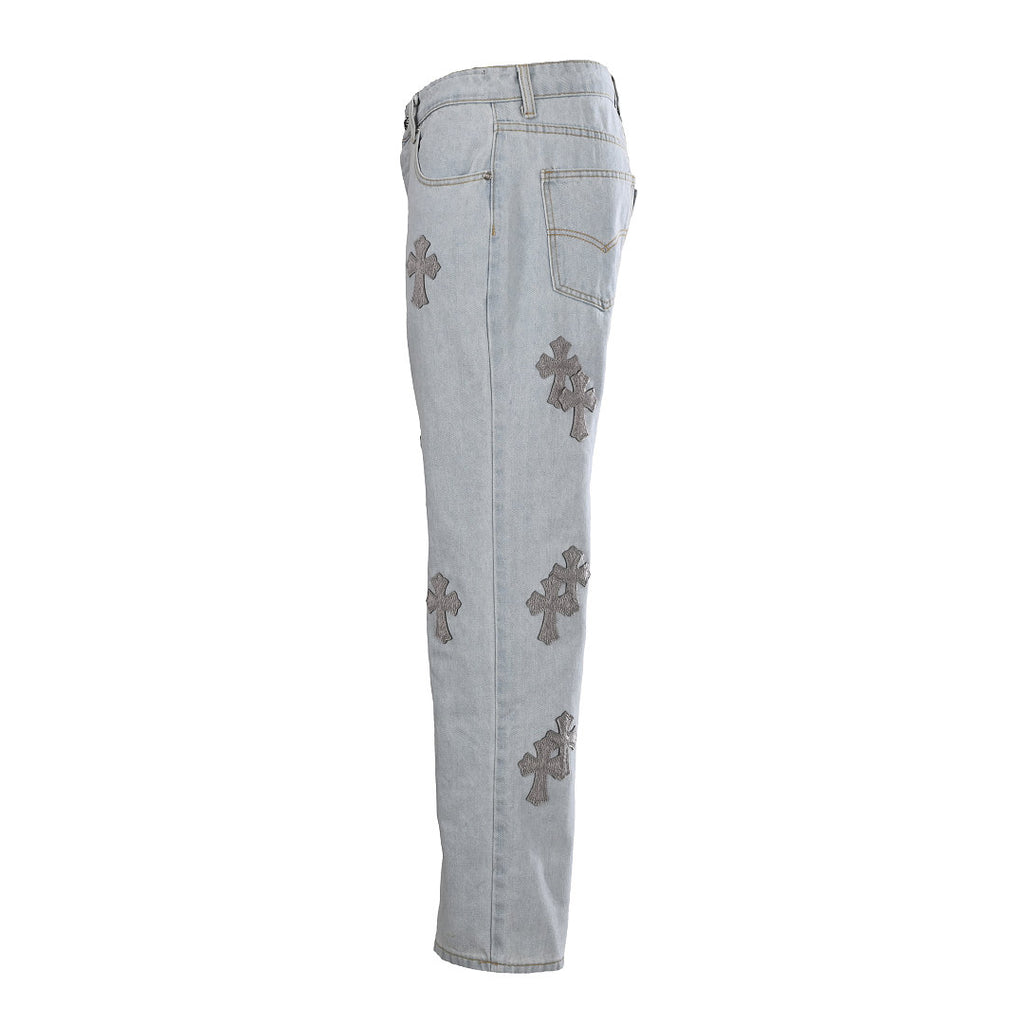 Chrome Hearts Leather-Patch Flared Jeans - Navy - back view