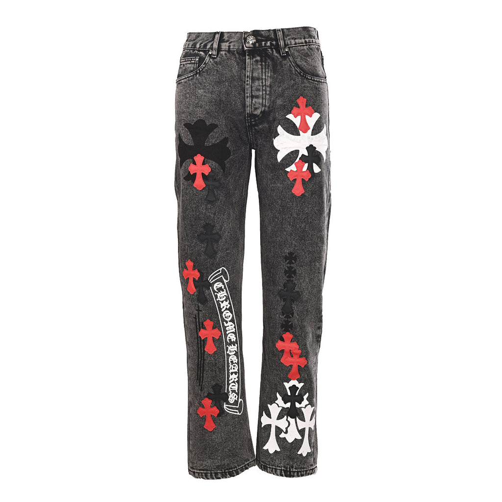 Chrome Hearts Cross Patch Embroidery Jeans - Black - front view