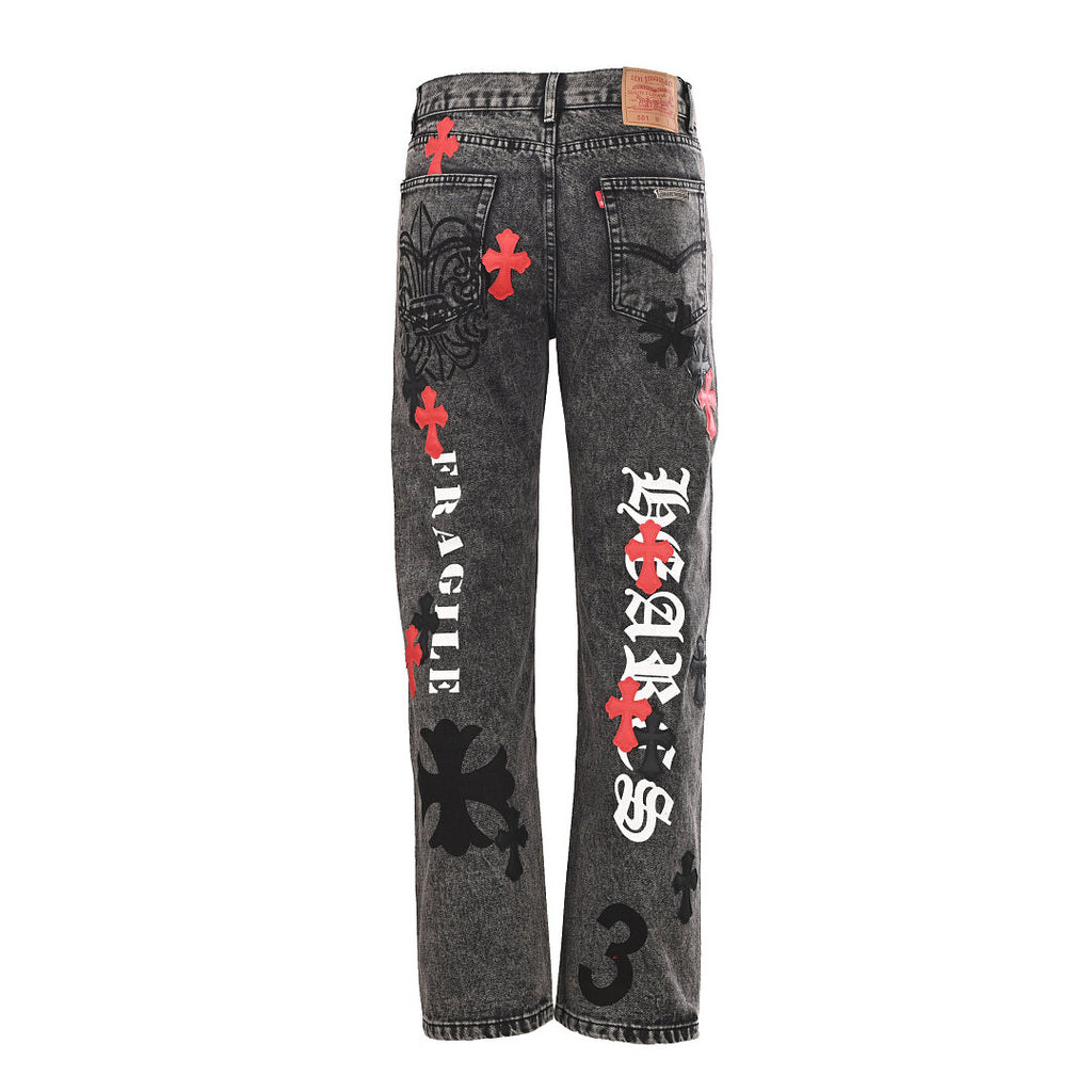 Chrome Hearts Cross Patch Embroidery Jeans - Black - back view