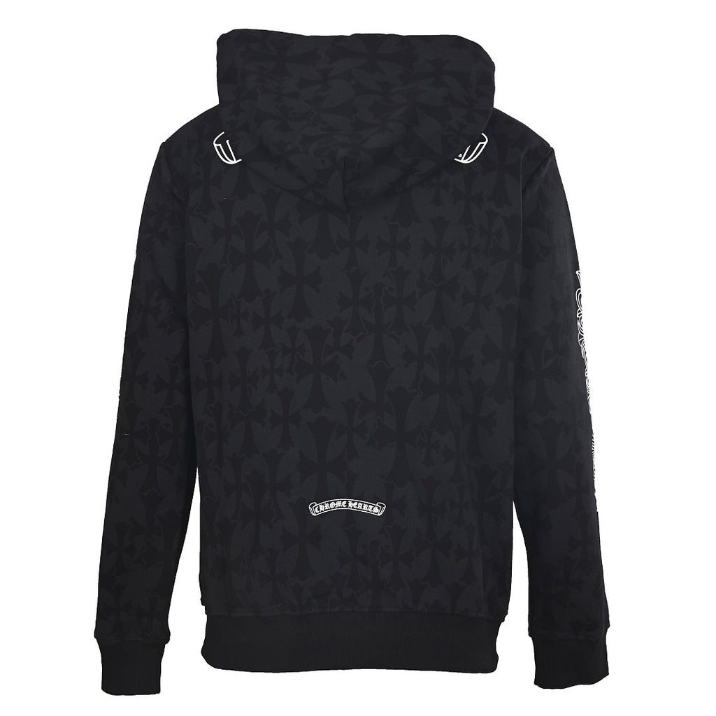 Chrome Hearts Tonal All-Over Cross Pullover Hoodie - Black - back view