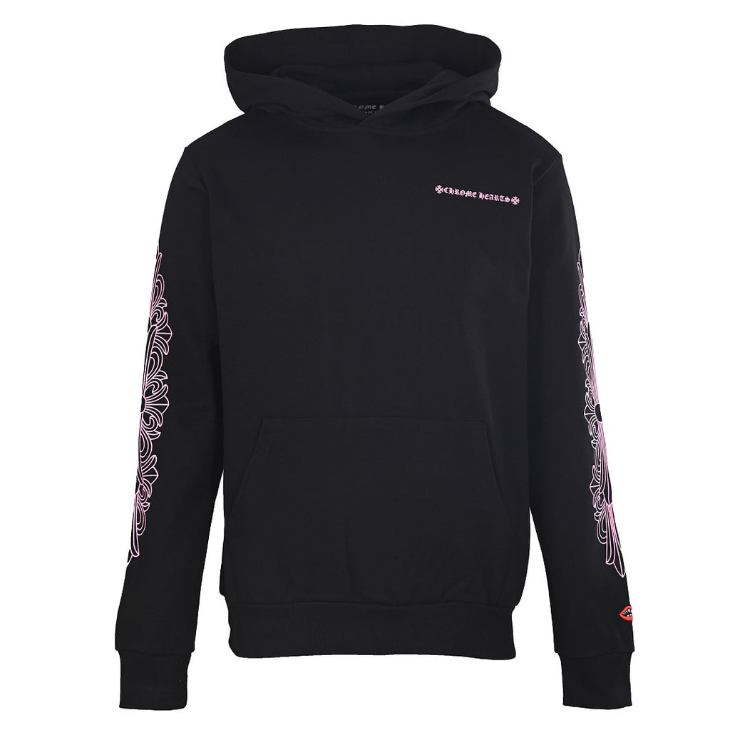 Chrome Hearts Pink Script Pullover Hoodie - Black - front view