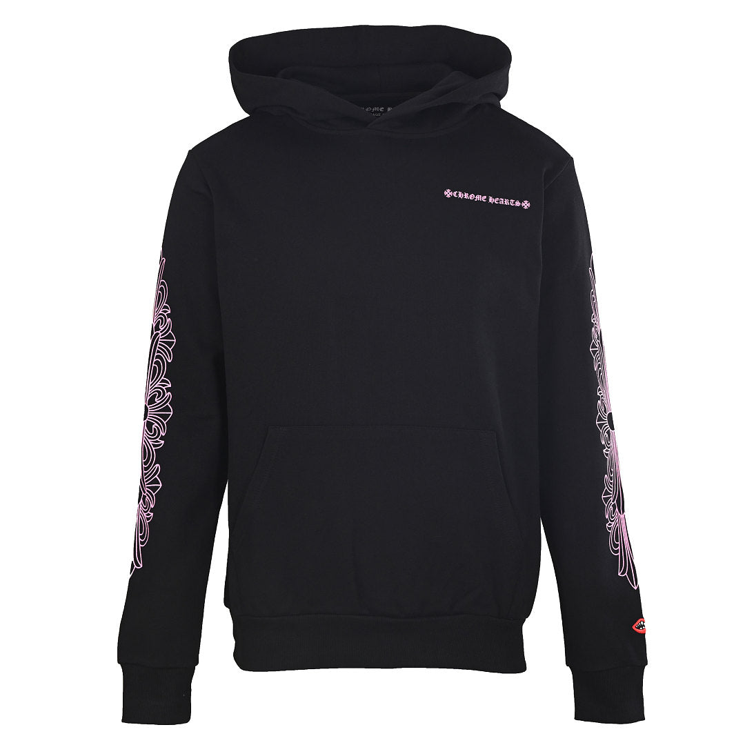 Chrome Hearts Pink Script Pullover Hoodie - Black - front view