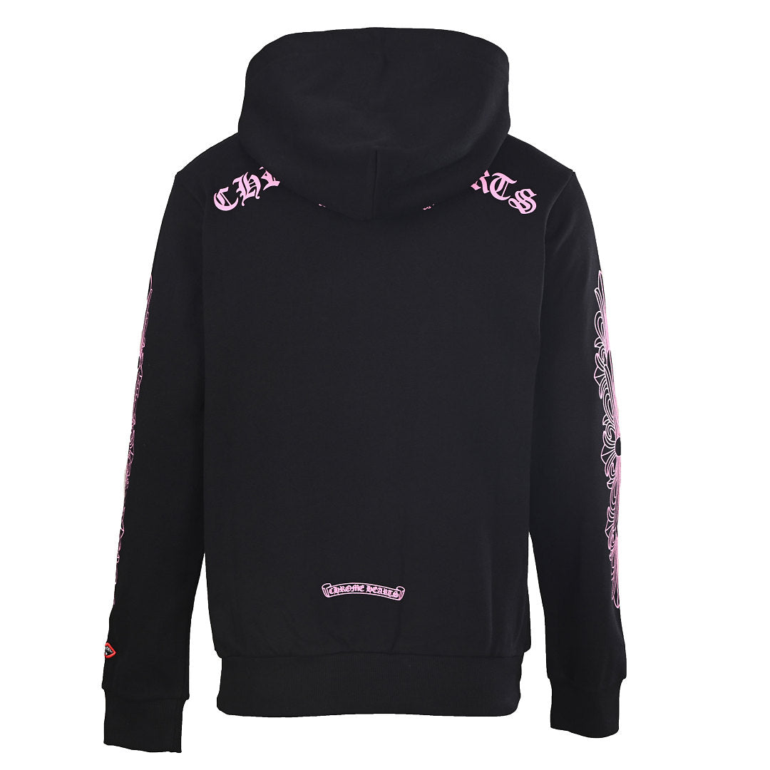 Chrome Hearts Pink Script Pullover Hoodie - Black - back view