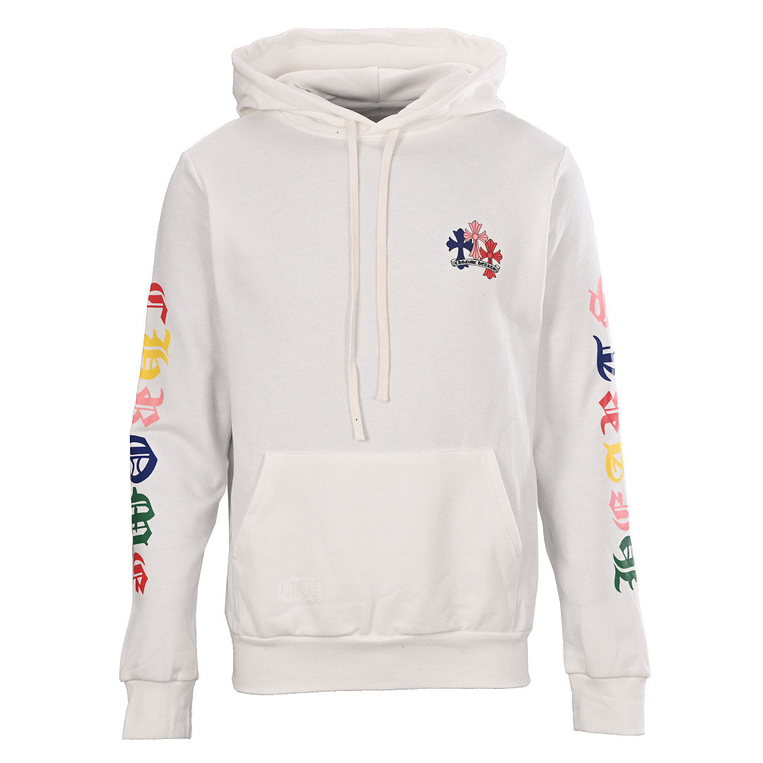Chrome Hearts Multicolor Script Cross Pullover Hoodie - White - front view