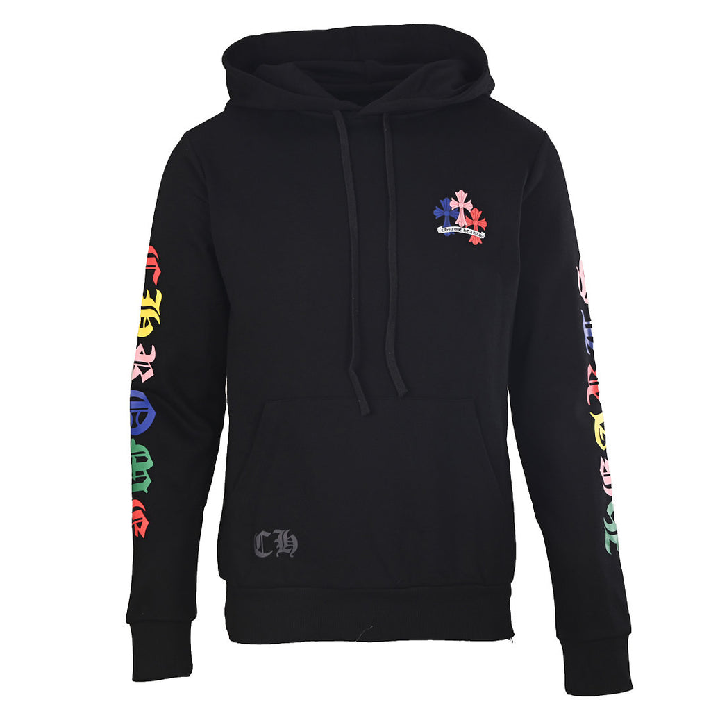 Chrome Hearts Multicolor Script Cross Pullover Hoodie - Black - front view