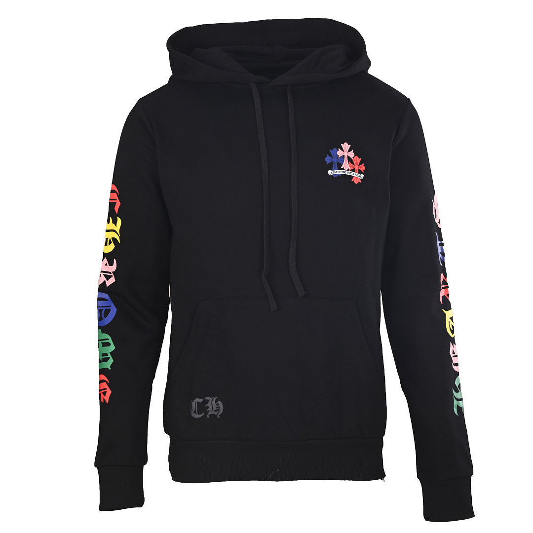 Chrome Hearts Multicolor Script Cross Pullover Hoodie - Black - front view