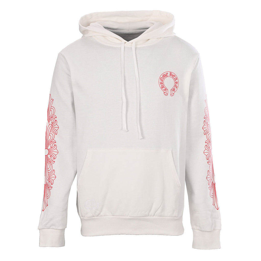 Chrome Hearts Script Horseshoe Pullover Hoodie - White - front view