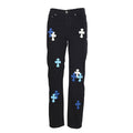 Chrome Hearts Cross Patch Embroidery Jeans II - Black with Blue and White - front view