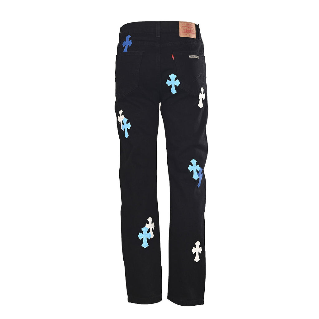 Chrome Hearts Cross Patch Embroidery Jeans II - Black with Blue and White - back view