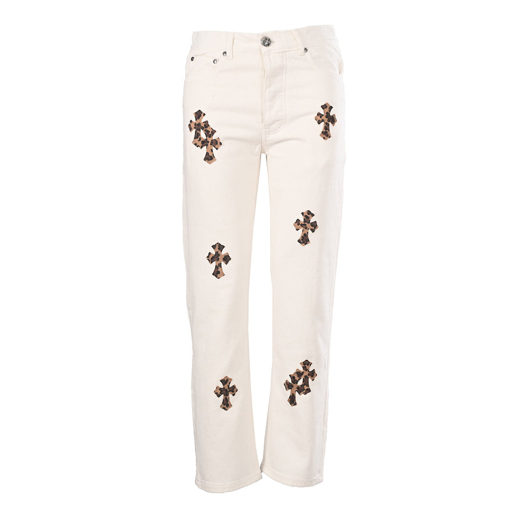 Chrome Hearts Cross Patch Embroidery Jeans - White - front view